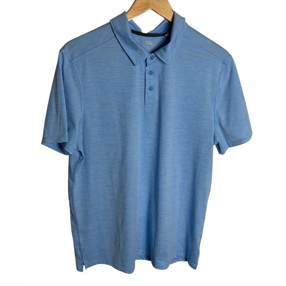 DSG heathered pastel blue button front lightweight polo shirt size L